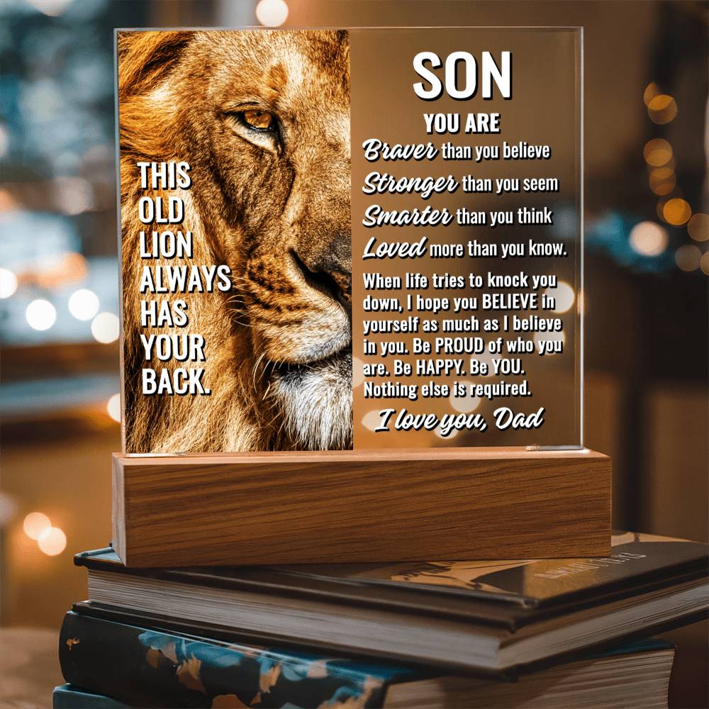 To Son From Dad -This Old Lion Always Has Your Back - Acrylic Square Plaque