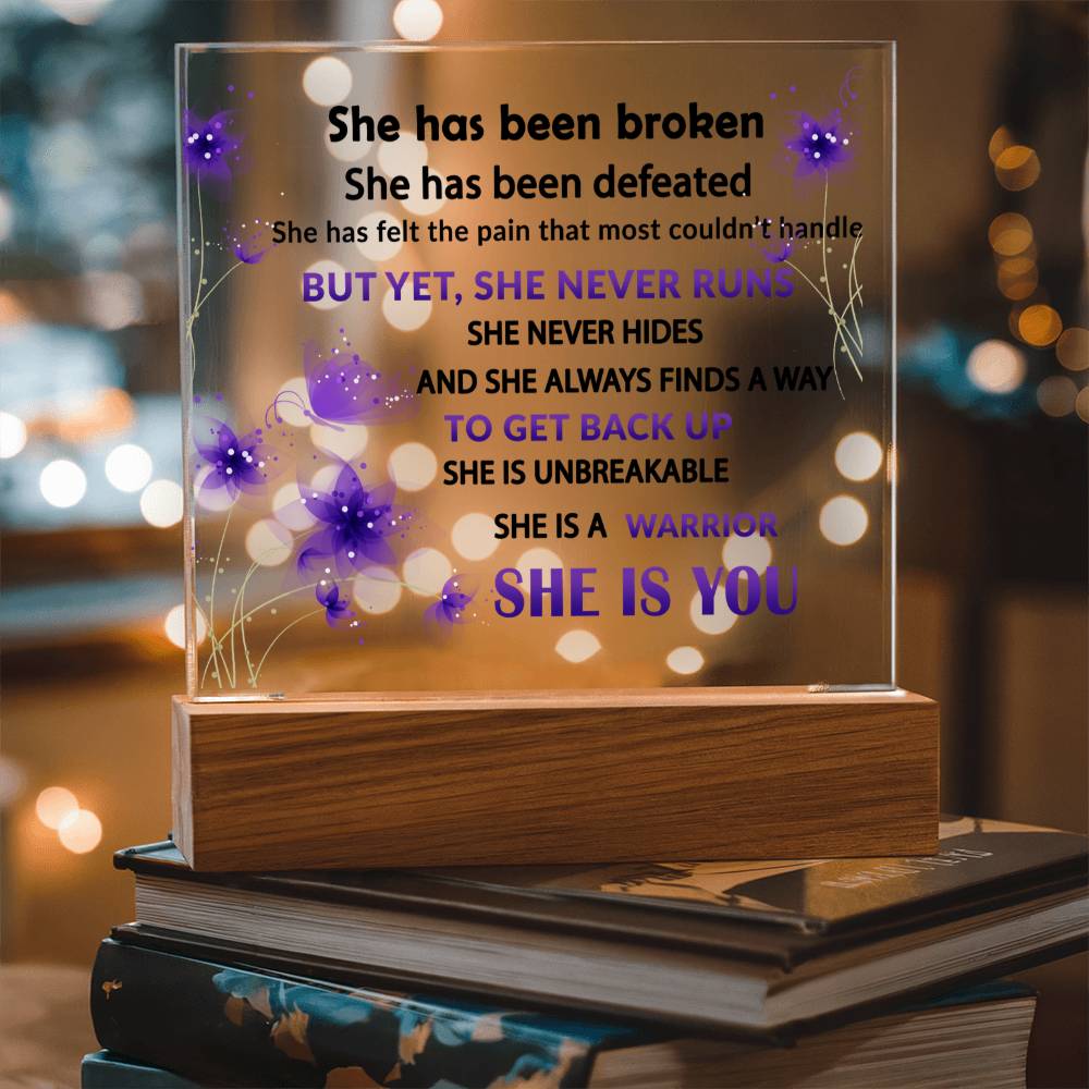 Empowering Gift for the Strong Woman In Your Life - She Never Runs - Acrylic Square Plaque