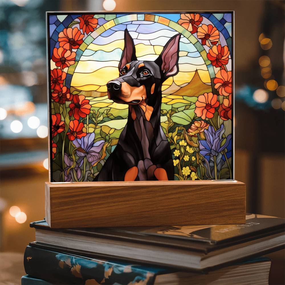Doberman Pinscher Faux Stained Glass - For Dog Person Decoration For Dog Mom Gifts - Acrylic Square Plaque