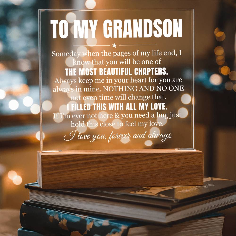 To My Grandson - I Filled This With All My Heart - Acrylic Square Plaque