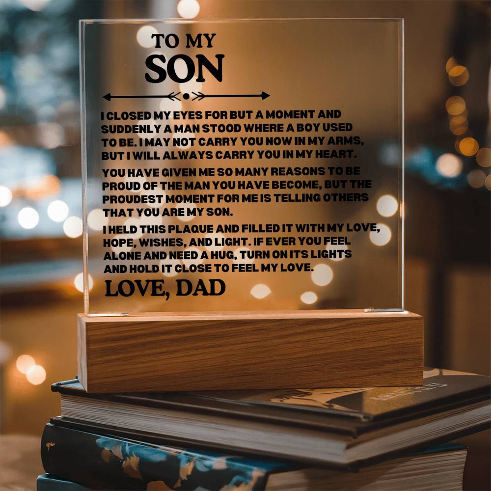 To My Son - Carry You  In  My  Heart - Acrylic Square Plaque