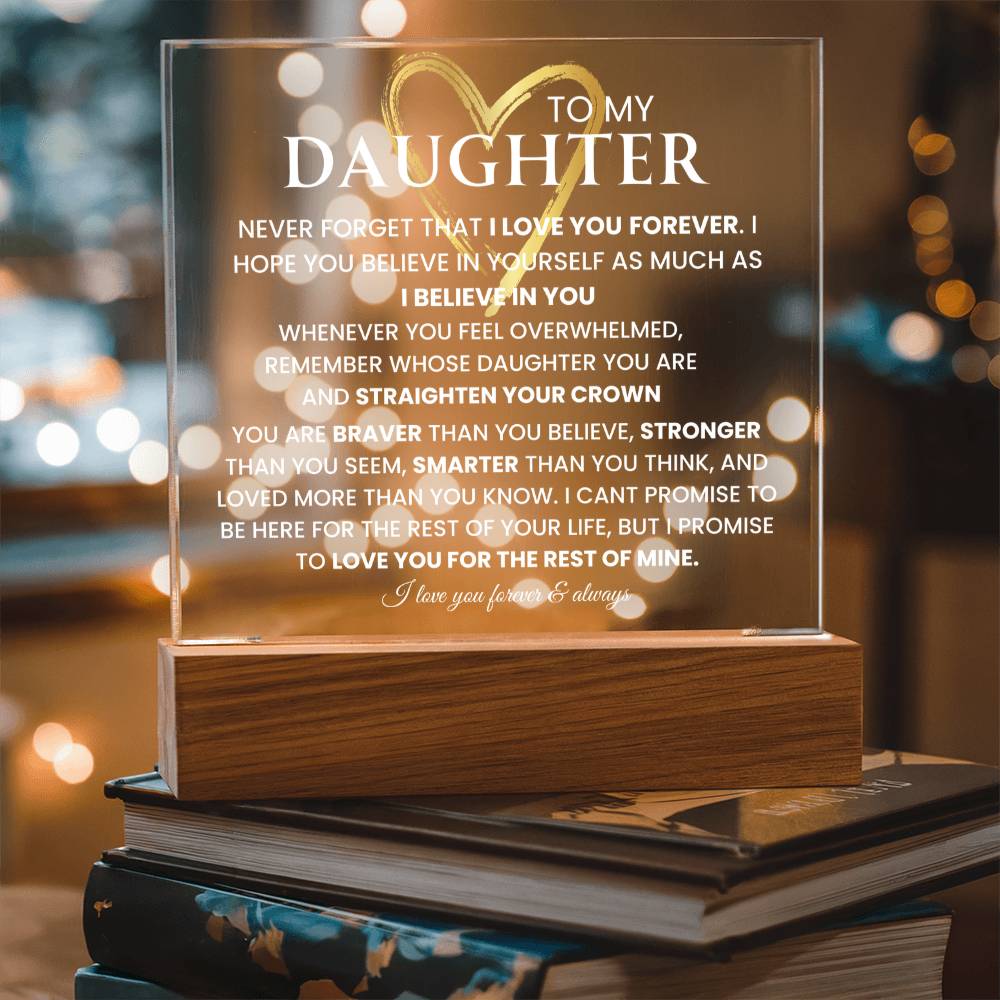 To My Daughter - Never Forget That I Love You- Keepsake with Nightlight - Acrylic Square Plaque