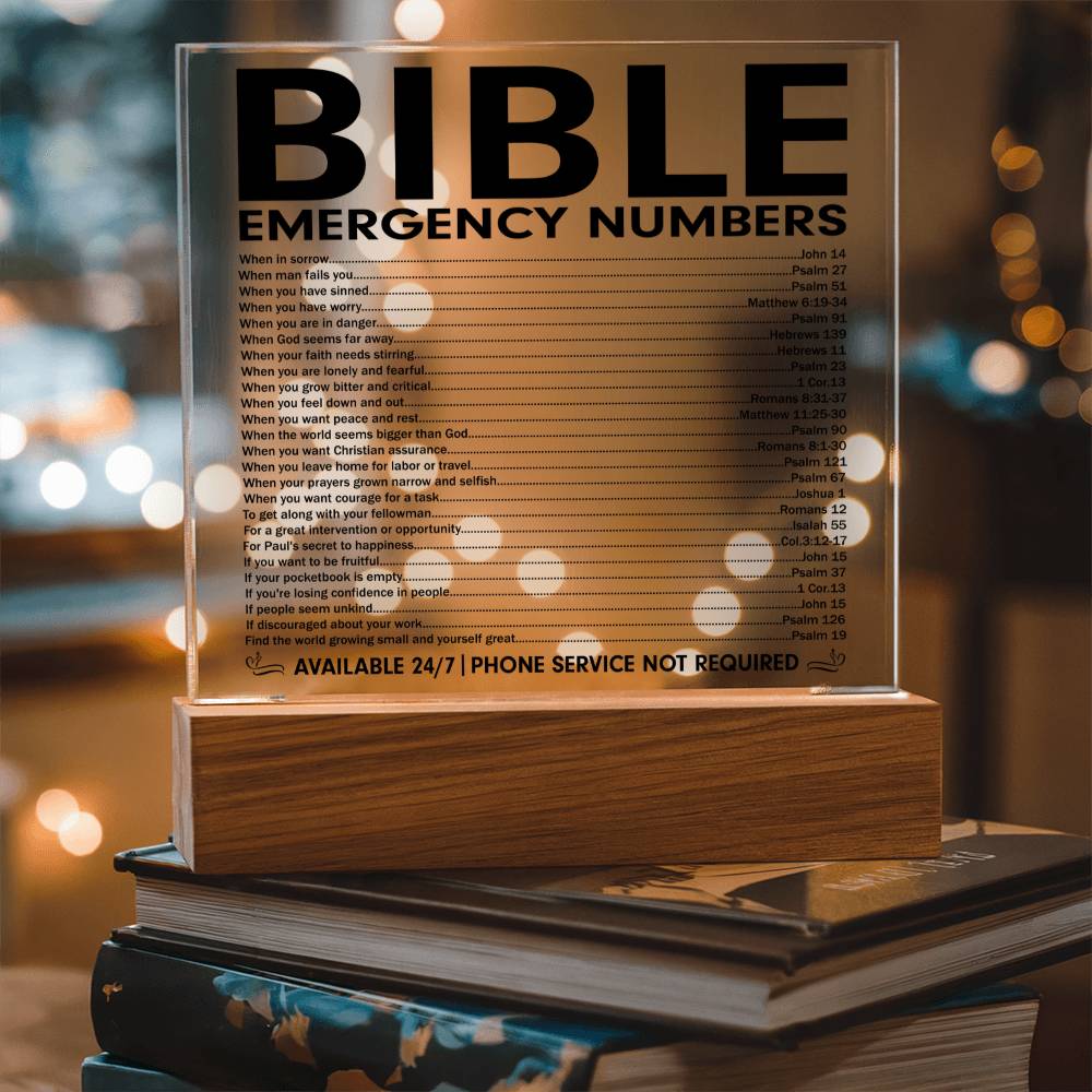 Powerful - Bible Emergency Numbers - Acrylic Square Plaque