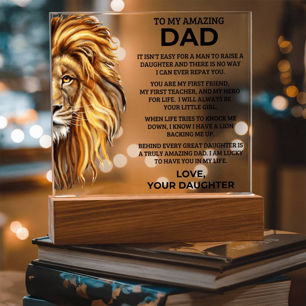 Gift for Dad from Daughter - My Hero For Life - Acrylic Square Plaque