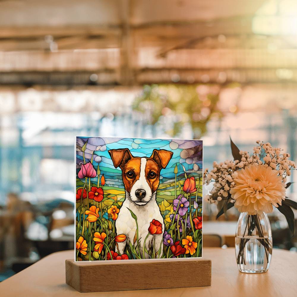 Jack Russell Faux Stained Glass Acrylic Plaque Gift for Dog Person Decoration Gift - Acrylic Square Plaque