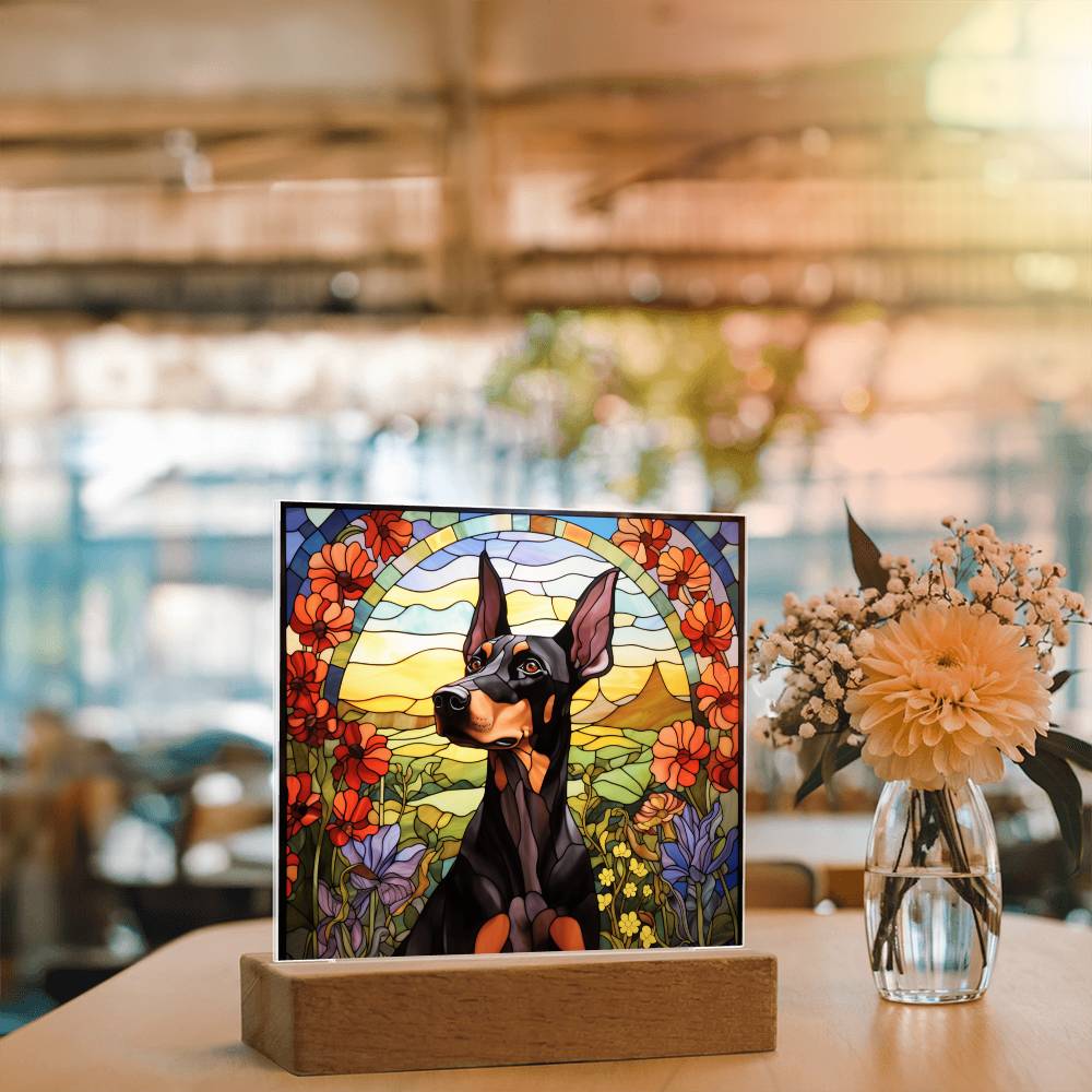 Doberman Pinscher Faux Stained Glass - For Dog Person Decoration For Dog Mom Gifts - Acrylic Square Plaque