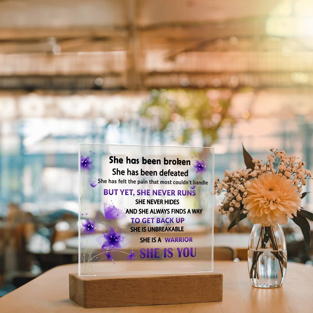 Empowering Gift for the Strong Woman In Your Life - She Never Runs - Acrylic Square Plaque