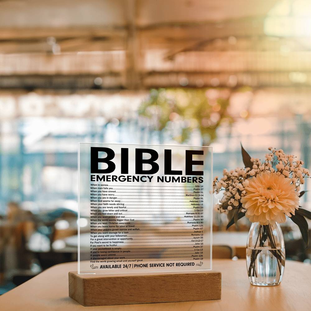 Powerful - Bible Emergency Numbers - Acrylic Square Plaque
