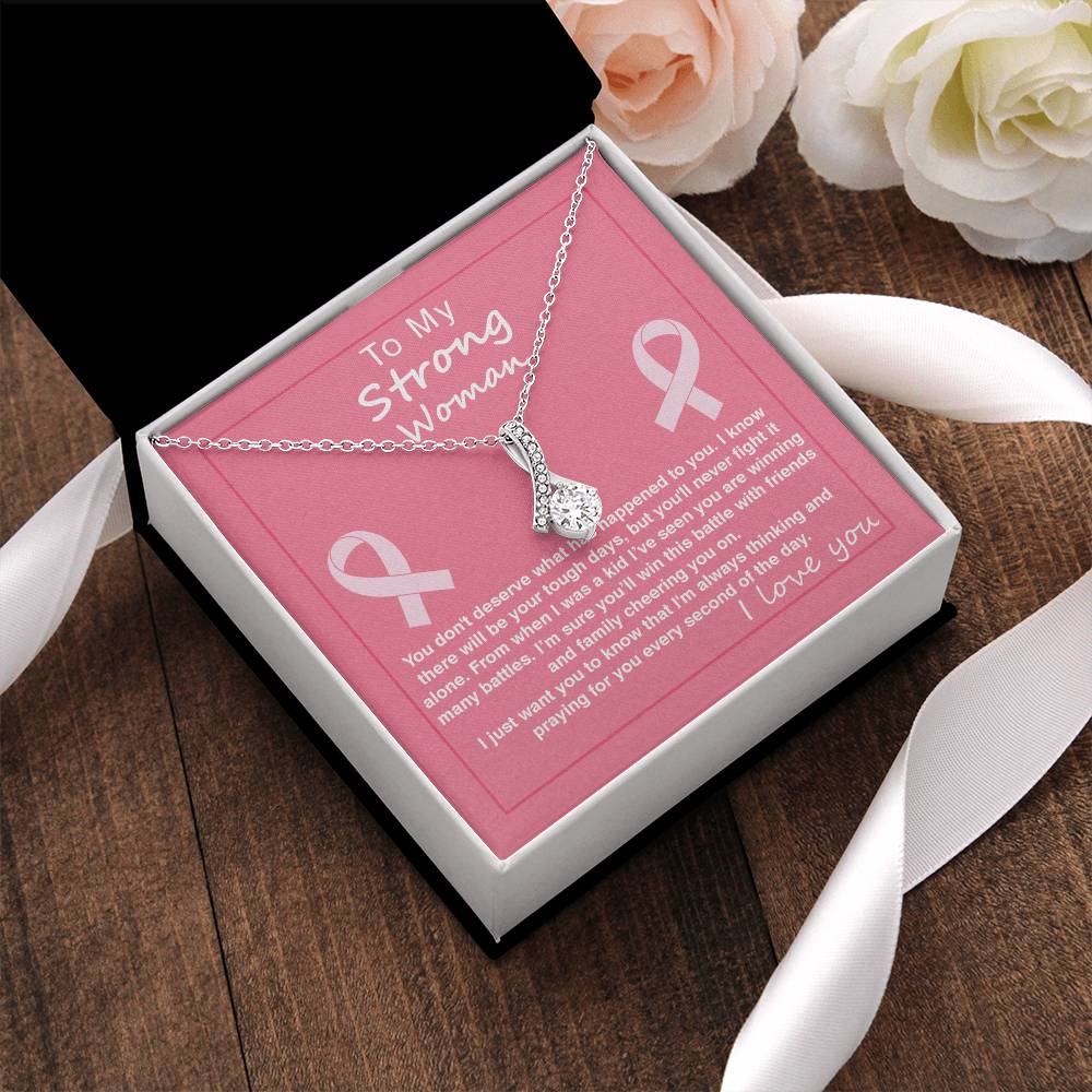 Ribbon Pendant Necklace With Strong Woman Will Win This Battle Message Cardgift For Mother Alluring Beauty Necklace