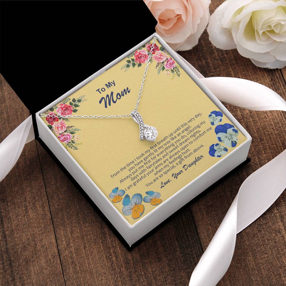 Ribbon Pendant Necklace With My Mom Is My Angel Card Alluring Beauty Necklace