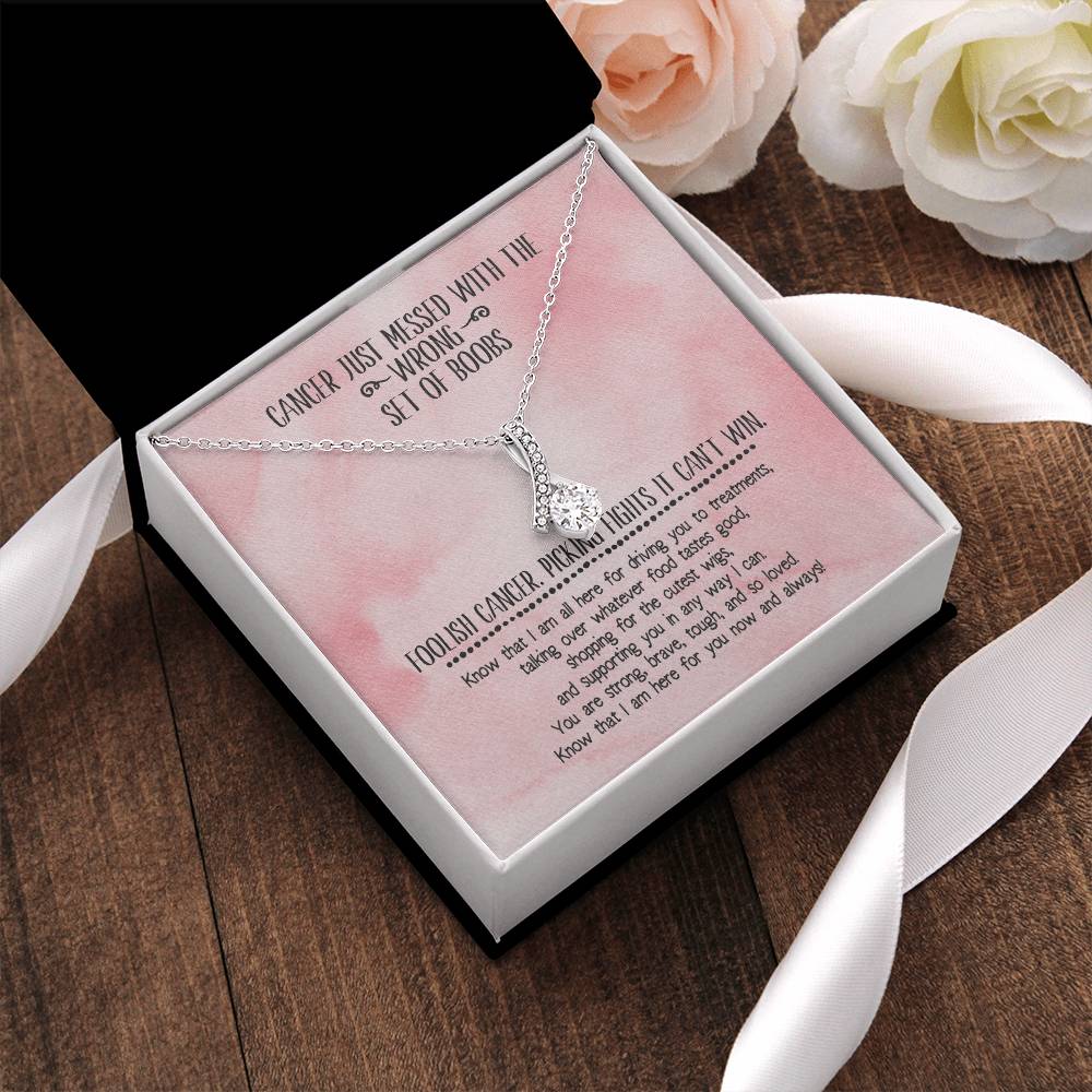 Breast Cancer Support Ribbon Necklace- Pink Alluring Beauty Necklace
