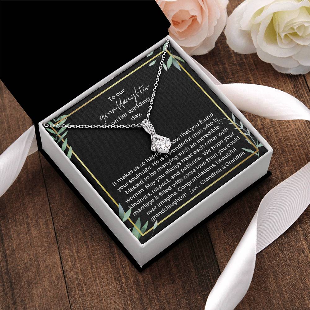 To Bride From Grandparents Ribbon Drop Necklace  Gold Greenery Alluring Beauty Necklace