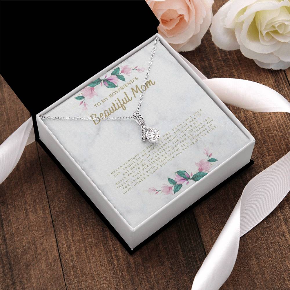 To My Boyfriend's Mom Ribbon Necklace - Christmas Gift For Boyfriends Mom Pendant Necklace Mothers Day Gift For Boyfriends Alluring Beauty Necklace