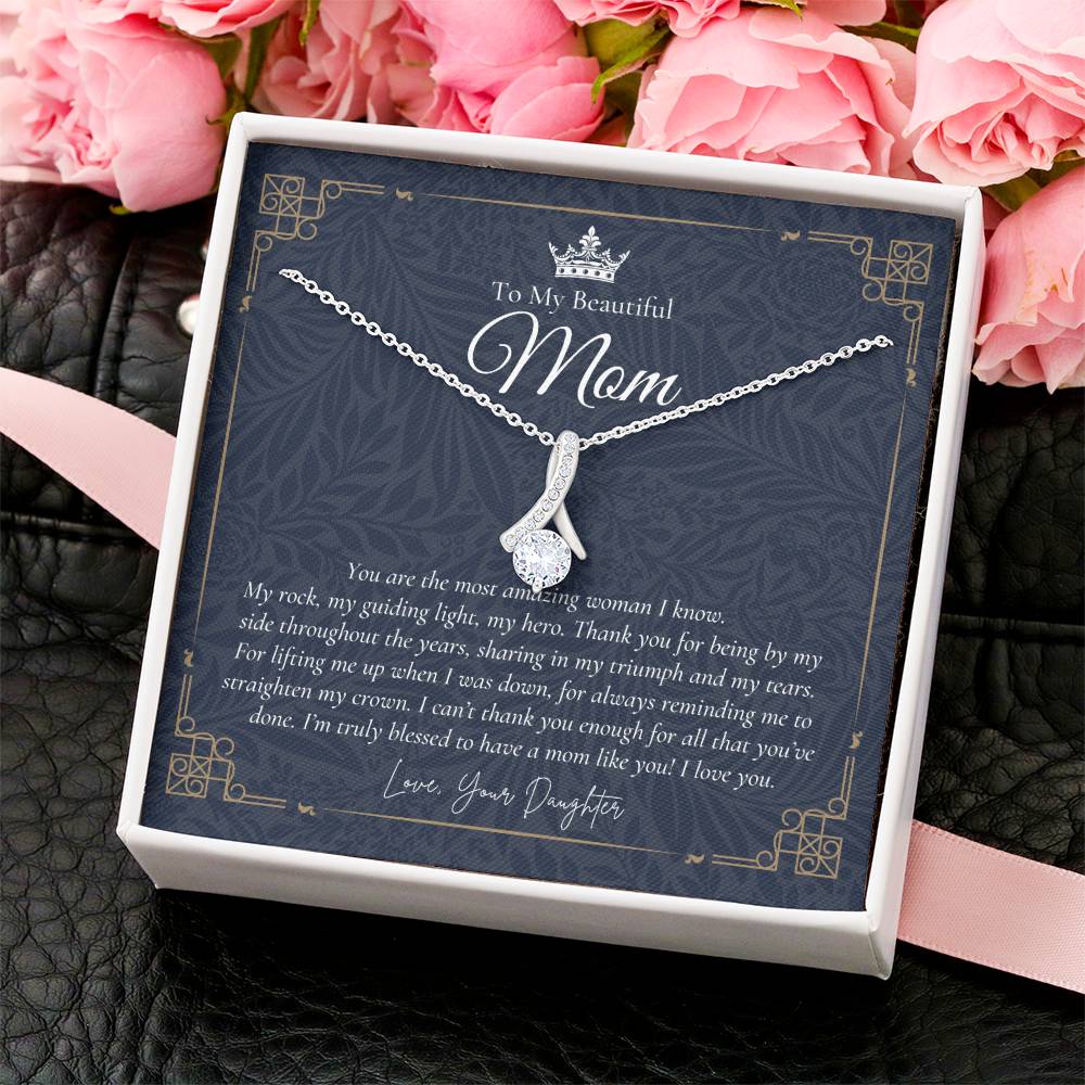 To My Beautiful Mom Necklace  Badass Mom Gift  Mother’S Day Gift  Birthday Gift  Gift From Daughter On Wedding Day Alluring Beauty Necklace