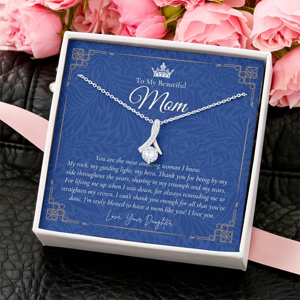 To My Beautiful Mom Necklace  Badass Mom Gift  Mother’S Day Gift  Birthday Gift  Gift From Daughter On Wedding Day 3 Alluring Beauty Necklace