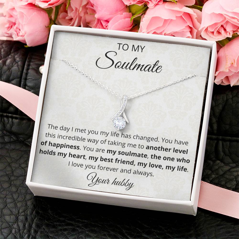 Ribbon Pendant 14K White Gold Plated Necklace - To My Soulmate Alluring Beauty Necklace