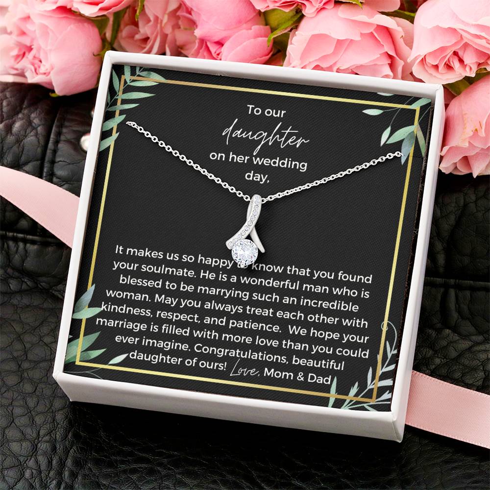 To Bride From Parents Ribbon Drop Necklace  Gold Greenery Alluring Beauty Necklace