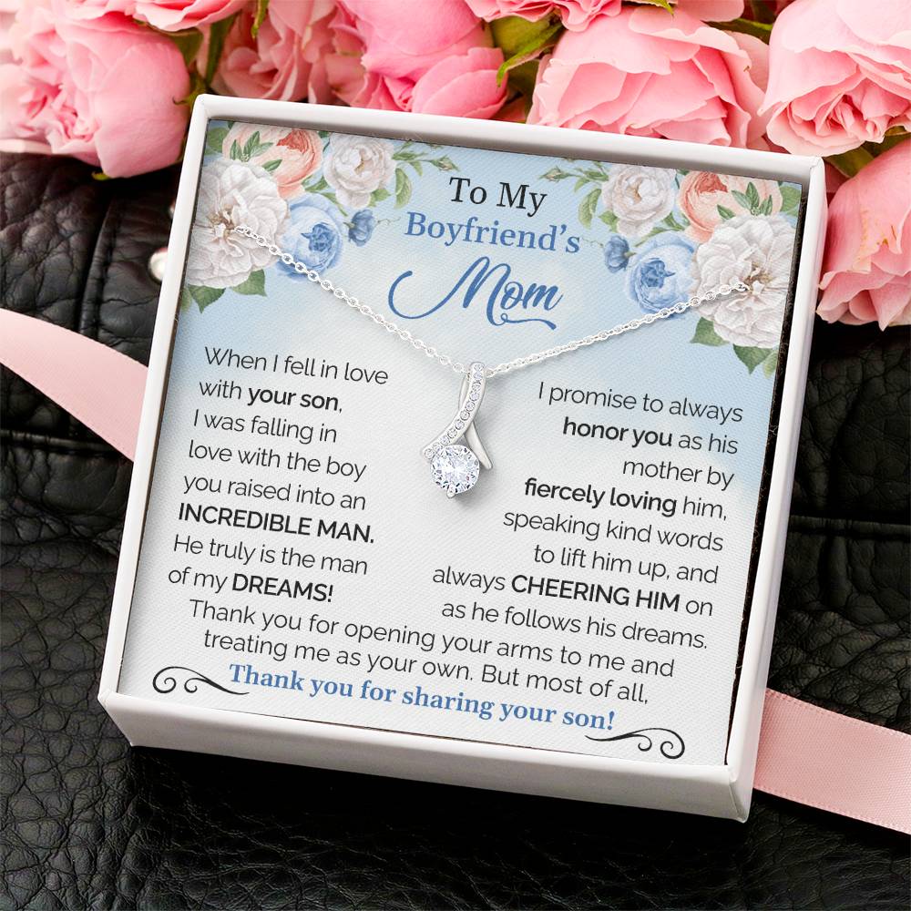 To My Boyfriend's Mom - Thank You For Sharing Your Son Christmas Gift For Boyfriends Mom Pendant Necklace Mothers Day Gift Alluring Beauty Necklace