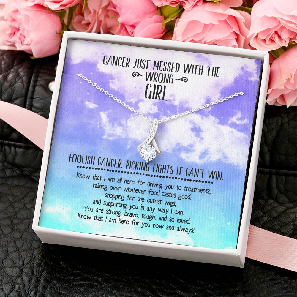 Cancer Messed With Wrong Girl Ribbon Necklace Alluring Beauty Necklace