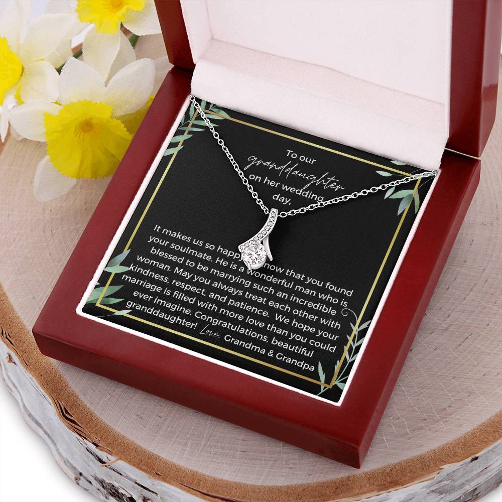 To Bride From Grandparents Ribbon Drop Necklace  Gold Greenery Alluring Beauty Necklace