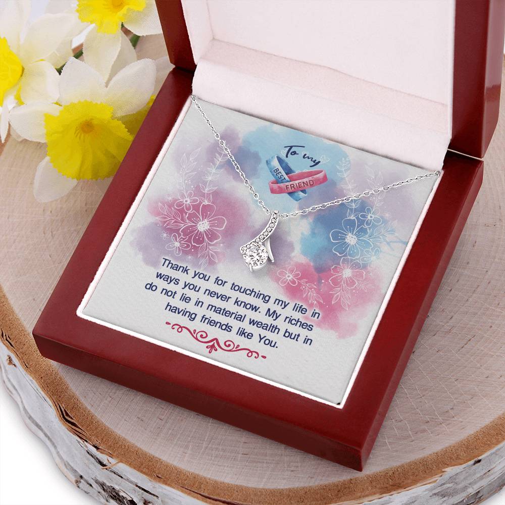 To My Best Friend Sparkly Ribbon Pendant Alluring Beauty Necklace