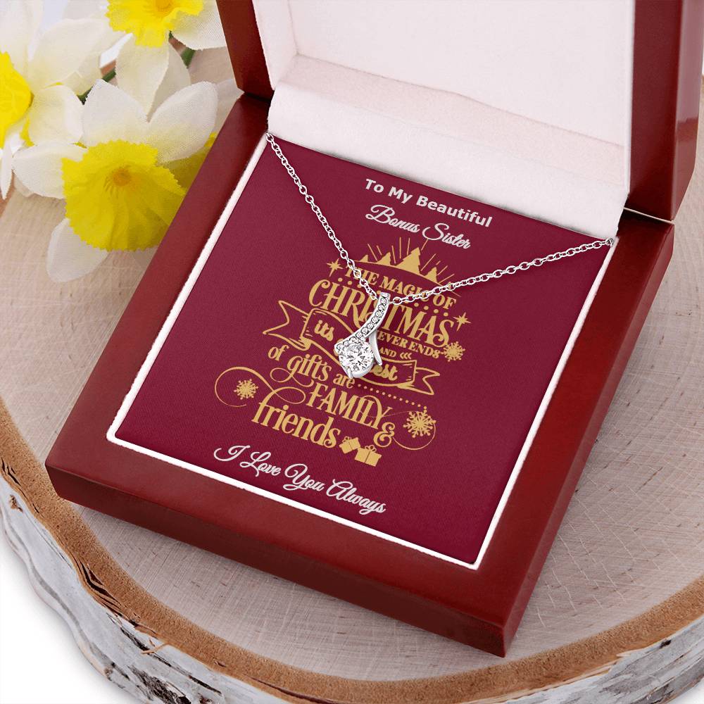 To My Beautiful Bonus Sister The Magic Of Christmas Is Family And Friends Message Card Necklace I Love You Always Alluring Beauty Necklace