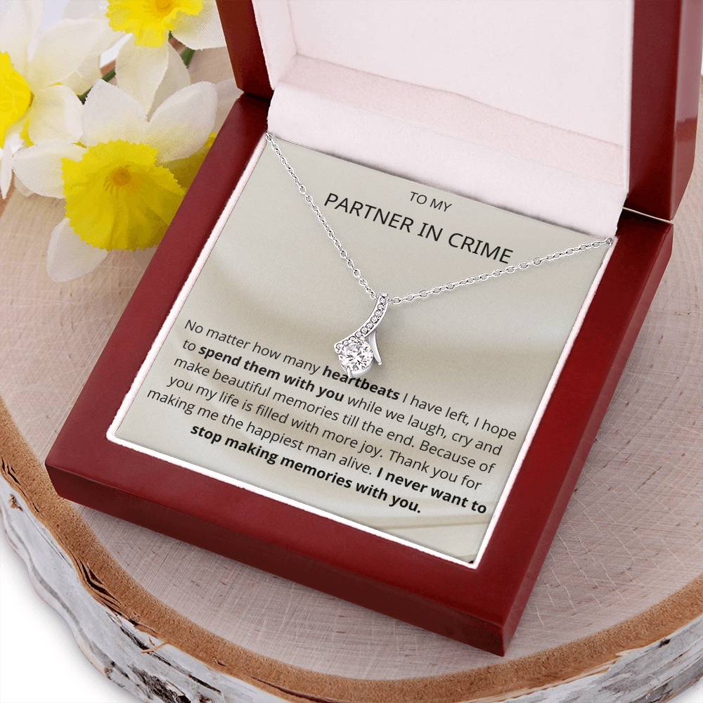 Ribbon Pendant 14K White Gold Plated Necklace - To My Partner In Crime Alluring Beauty Necklace