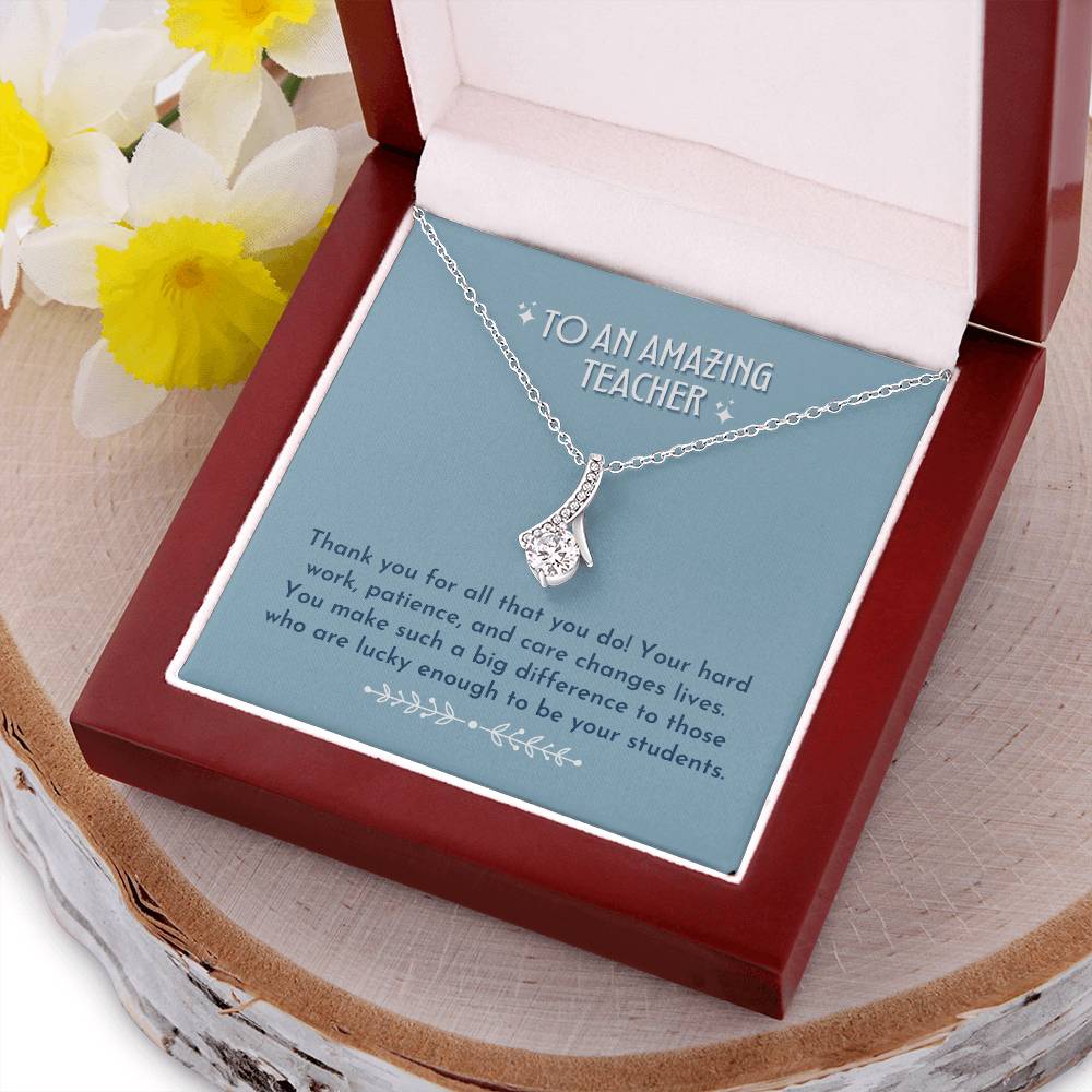 Teacher Ribbon Drop Necklace  Dusty Blue Alluring Beauty Necklace