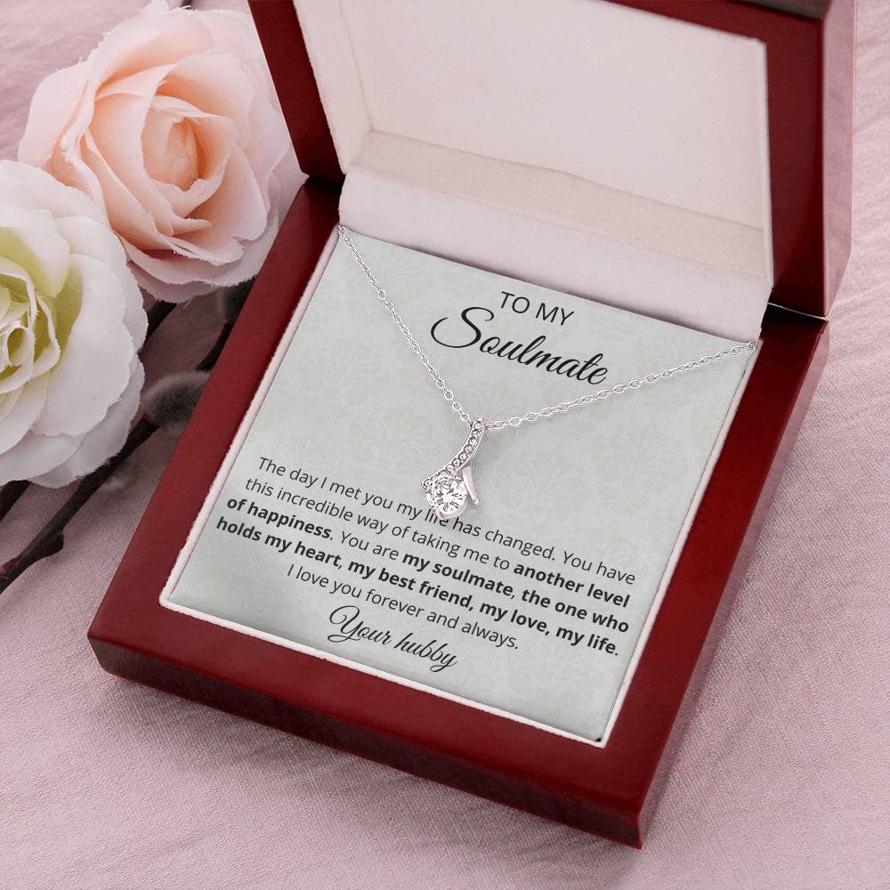 Ribbon Pendant 14K White Gold Plated Necklace - To My Soulmate Alluring Beauty Necklace