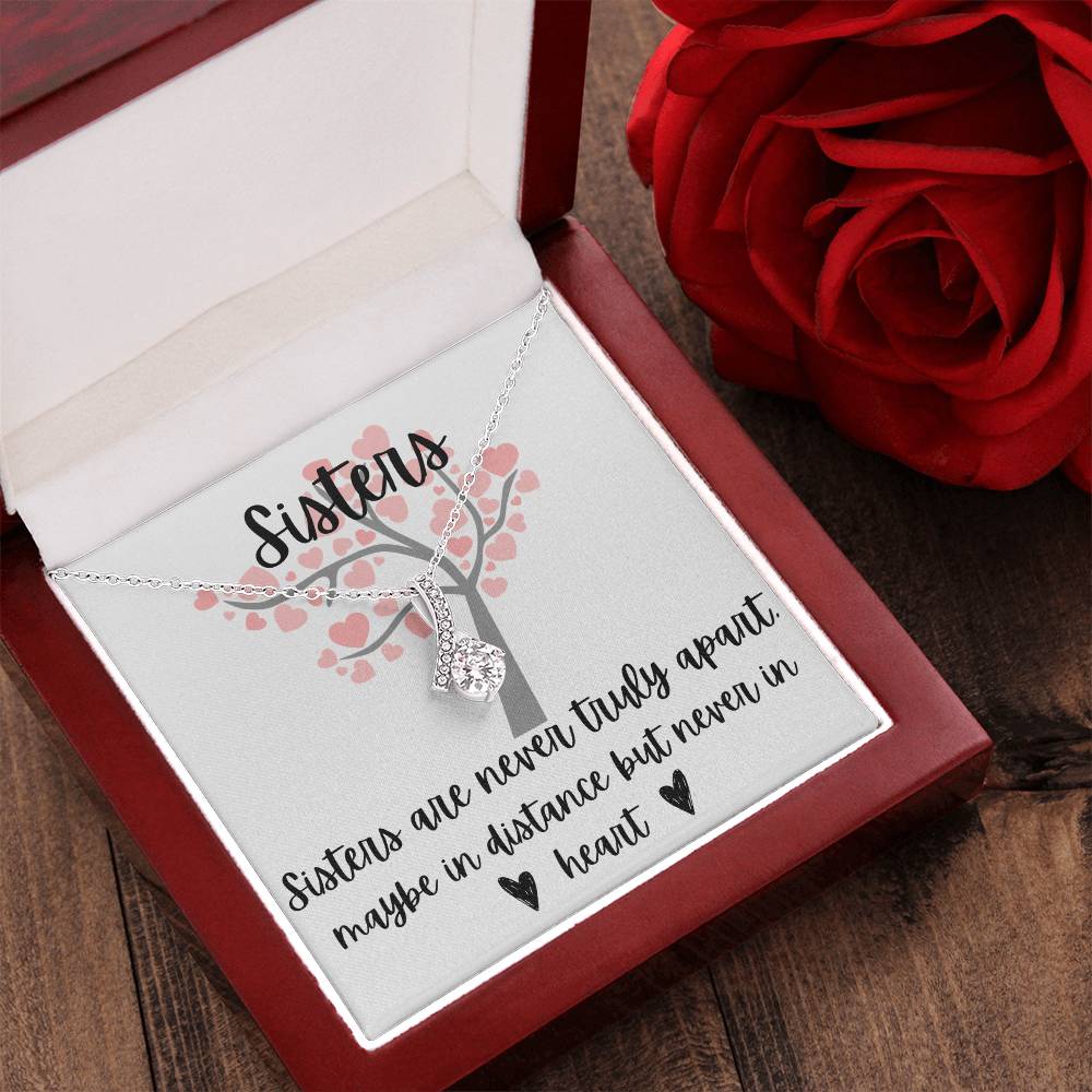Sisters - Interlocking Necklace - Love Tree Background Message Card Jewelry Gift Holiday  Birthday Gift For Sister Wedding Gift Necklace Gift Sister Alluring Beauty Necklace