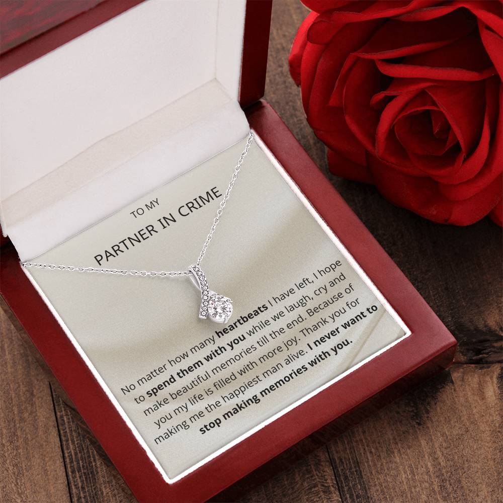 Ribbon Pendant 14K White Gold Plated Necklace - To My Partner In Crime Alluring Beauty Necklace