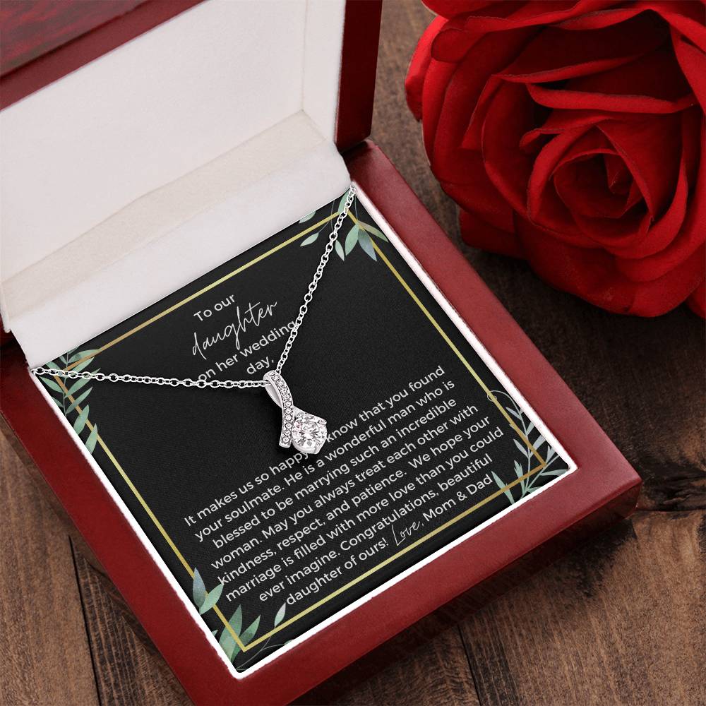 To Bride From Parents Ribbon Drop Necklace  Gold Greenery Alluring Beauty Necklace