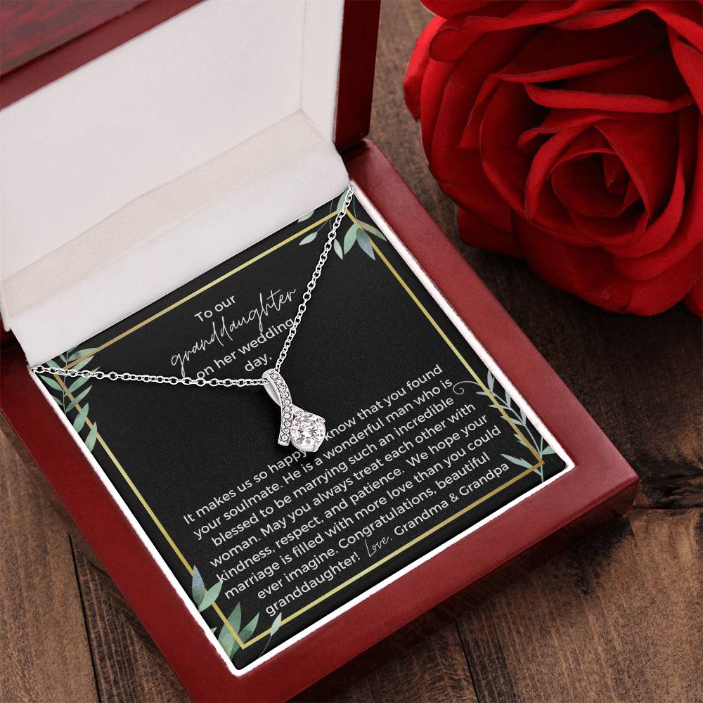 To Bride From Grandparents Ribbon Drop Necklace  Gold Greenery Alluring Beauty Necklace